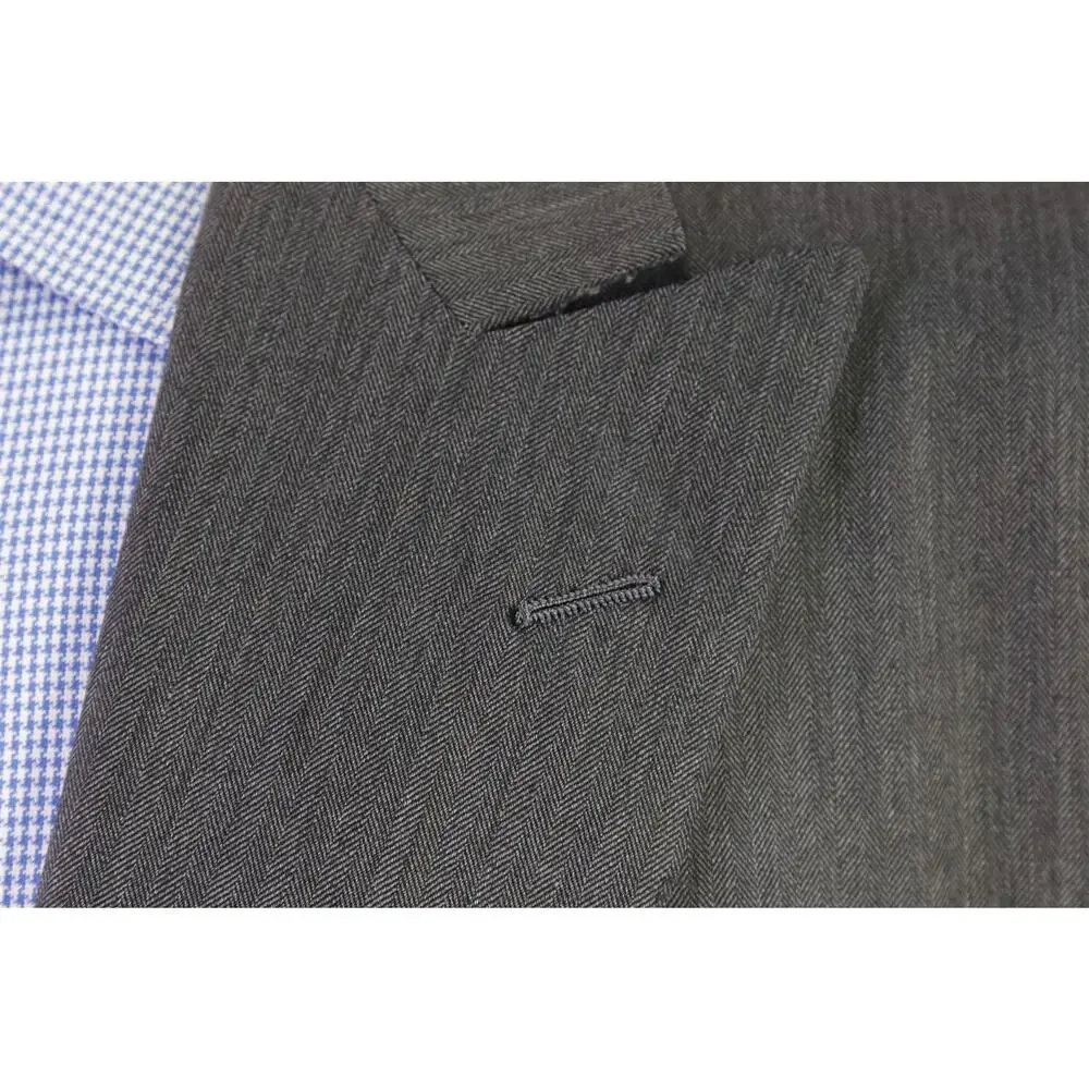Oxxford Gray Herringbone Peak Lapel 2-Btn Super 140's Wool Blazer 48L
